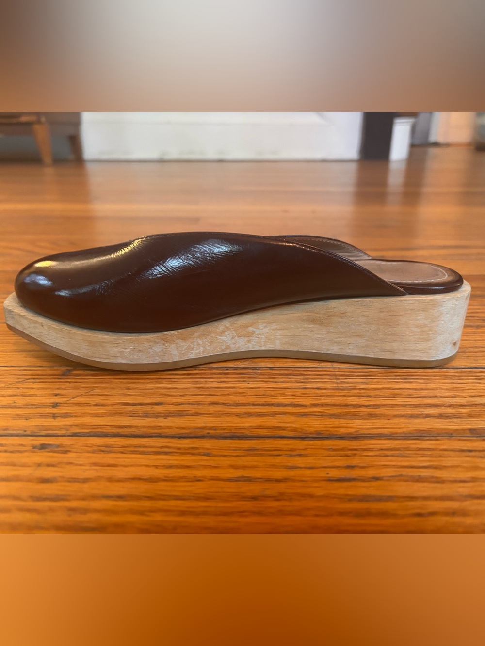 Platform Mule Slides in Dark Brown Leather - Picture 4 of 5